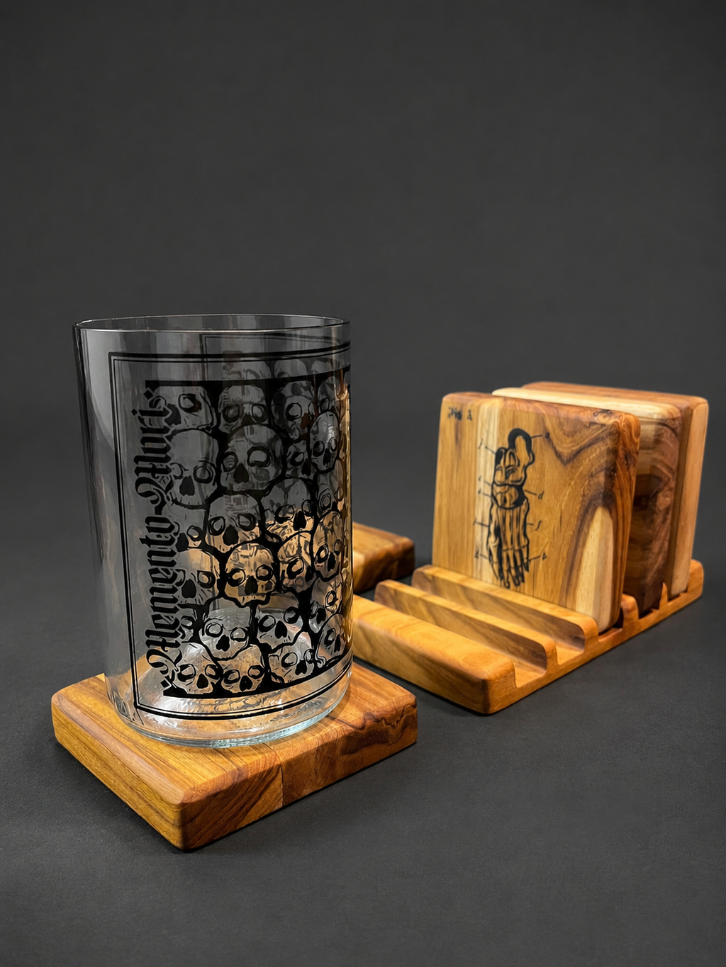 Posavasos MEMENTO  +  Base en Madera (5 PUESTOS)