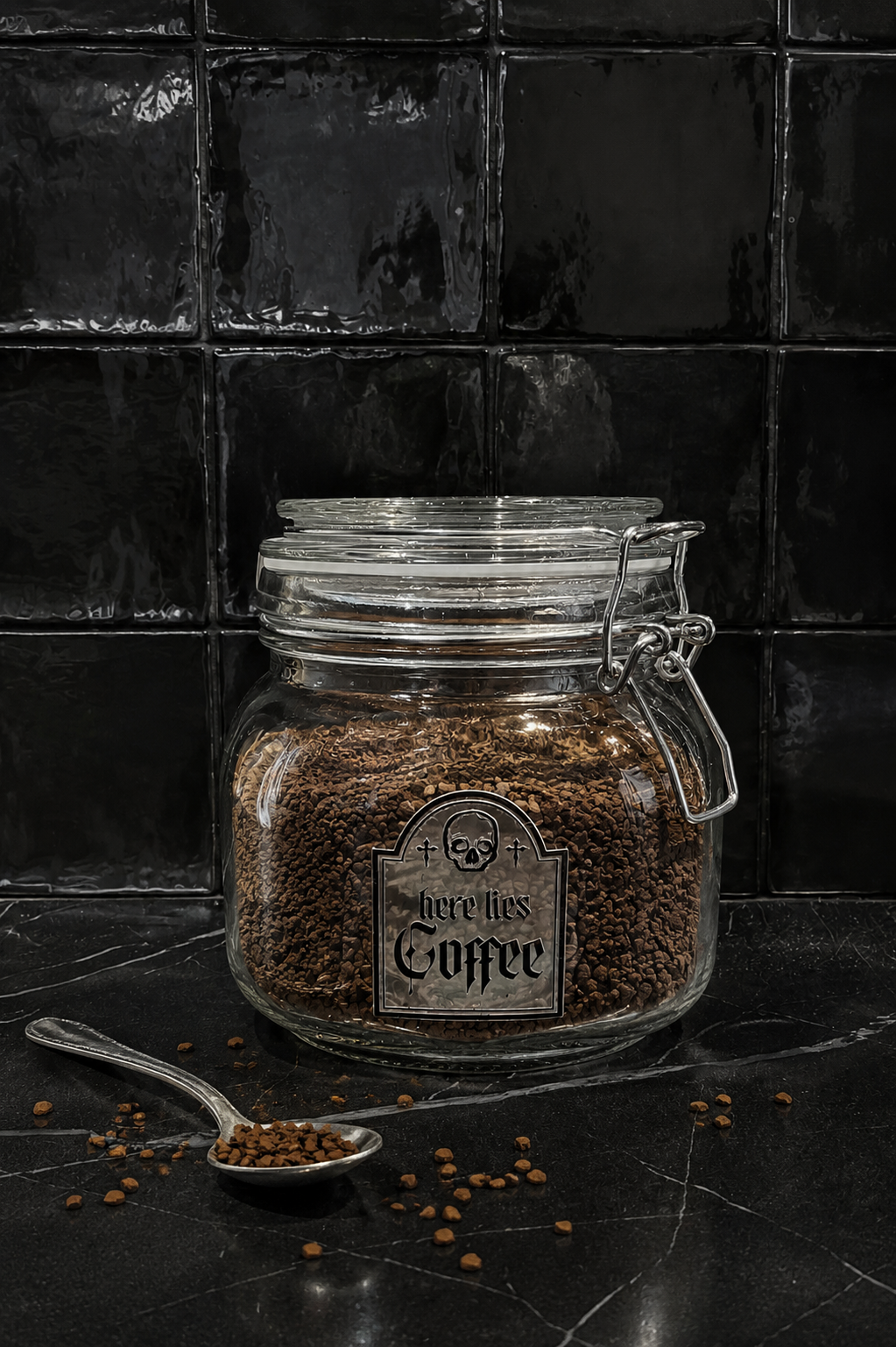 Contenedor con Tapa HERE LIES COFFEE